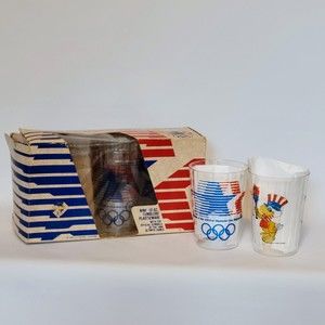 Vintage 1984 Los Angeles Olympics 9PC Plastic Tumblers. Sam The Eagle.